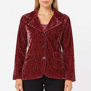 J. Jill Womens Burgundy Red Crushed Velvet Blazer Size L whimsigoth Fall Mature